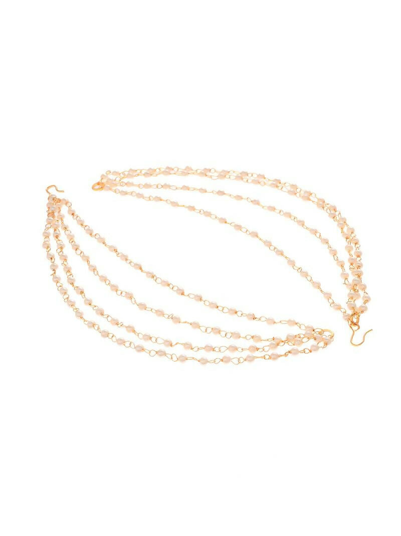 NVR Pearl Studded Classic Gold-Polished 4 Line Ear Chain Ear Cuff