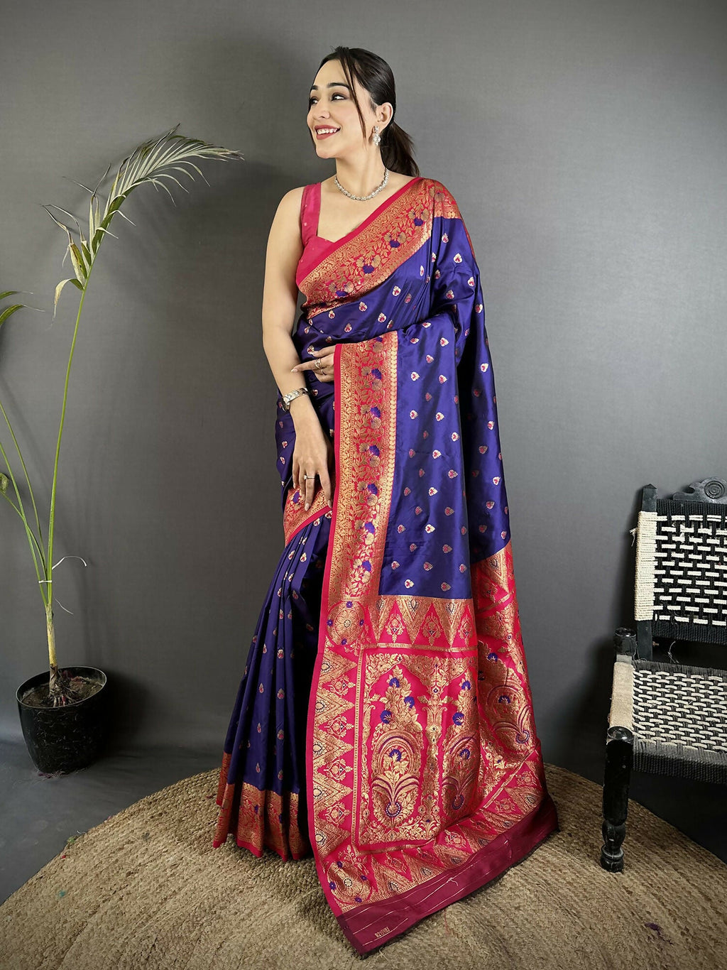 Joban Fashion Royal Blue Intricate Motifs Soft Silk Banarasi Saree