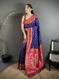 Joban Fashion Royal Blue Intricate Motifs Soft Silk Banarasi Saree