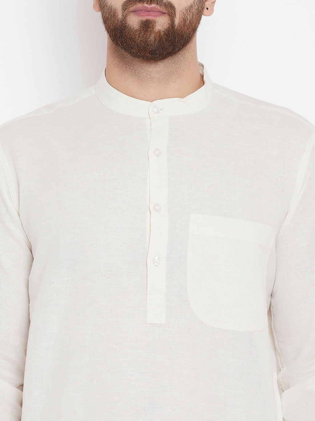 Even Apparels Cream Linen Men's Kurta With Band Collar - Distacart