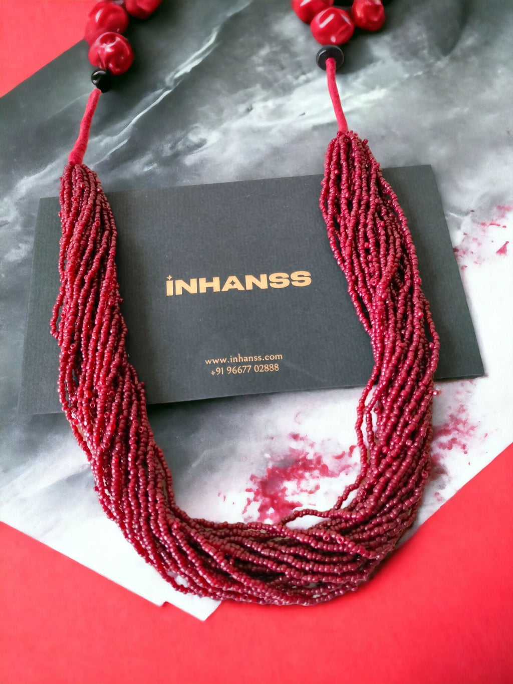 Inhanns Handmade Beaded Multilayer Necklace, 20 Layers - Maroon