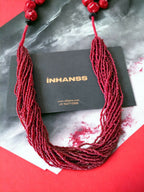Inhanns Handmade Beaded Multilayer Necklace, 20 Layers - Maroon