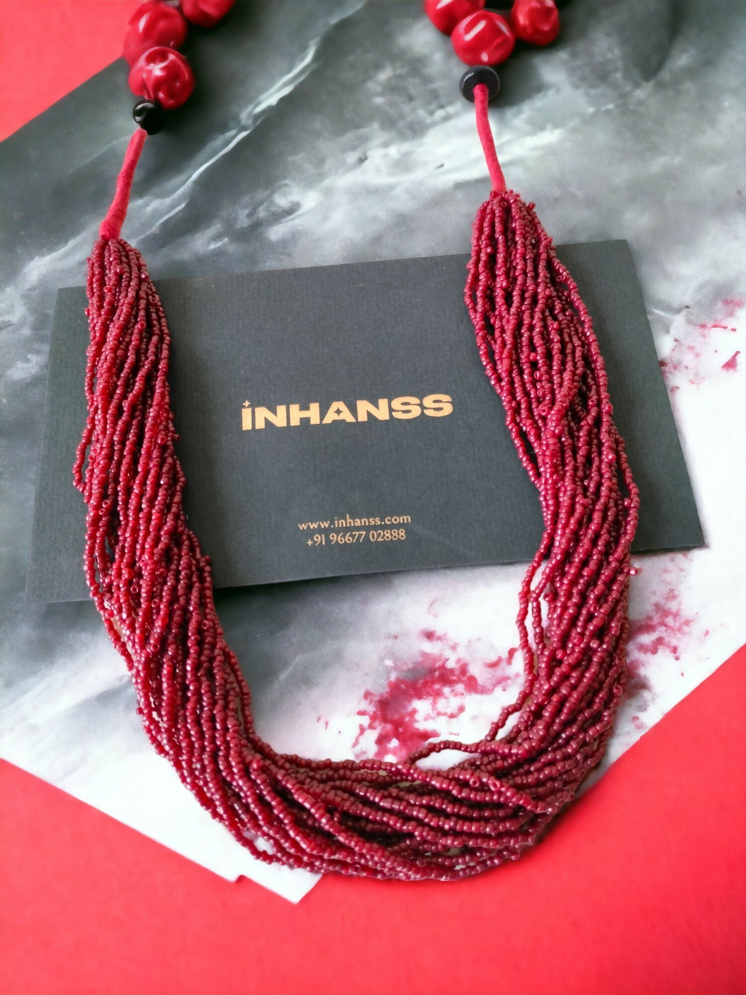 Inhanns Handmade Beaded Multilayer Necklace, 20 Layers - Maroon