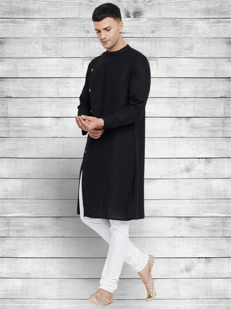 Even Apparels Black Cotton Linen Asymetrical Kurta - Black