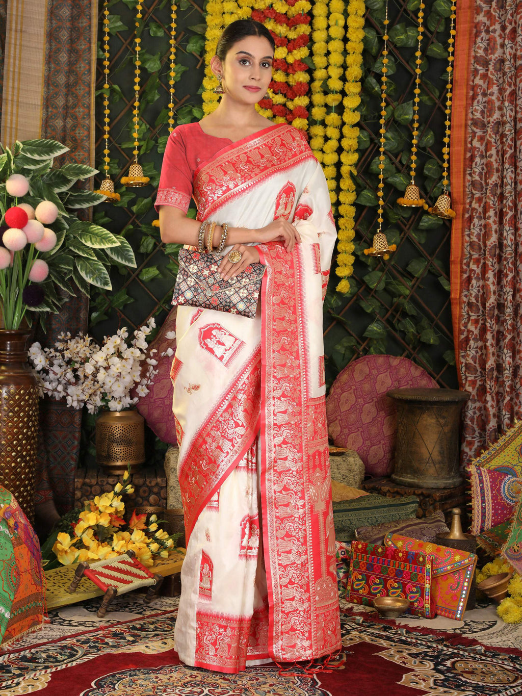 Shree Shyam Fashion Silk White Saree - Distacart