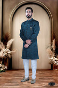 Joban Fashion Men's Blue Satin Kurta with Pyjama