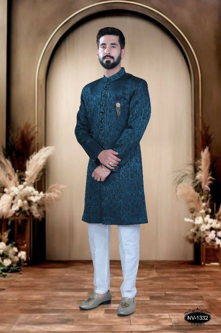 Joban Fashion Men's Blue Satin Kurta with Pyjama