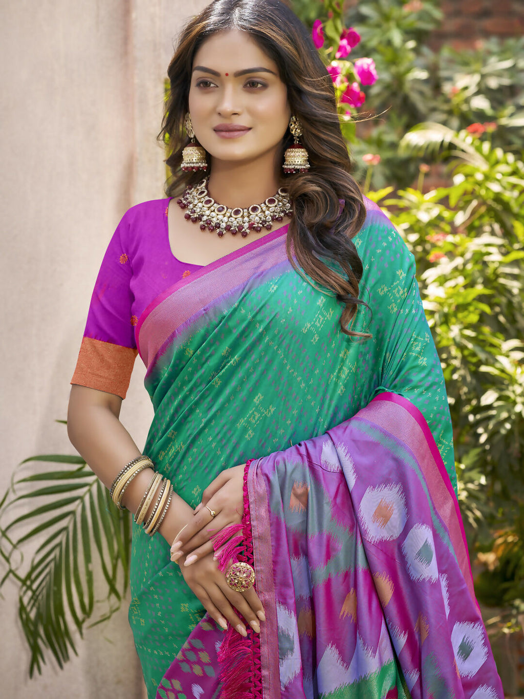 Shree Shyam Fashion Pochampalli Silk Purple Saree - Distacart