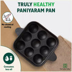 The Indus Valley 9 Pit/Cup CASTrong Cast Iron Paniyaram/Appe Pan+ Spatula, Pre-seasoned, Natural Nonstick, 100% Pure, Toxin-free, 18.2 cm, 1.34 kg
