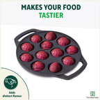 The Indus Valley 12 Pit/Cup CASTrong Cast Iron Kuzhi Paniyaram/Paddu Pan/Appe Maker, Pre-seasoned, 100% Pure, Toxin-free, Spatula, 21 cm, 2.2 kg