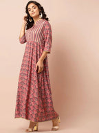 Indya Orange Printed Maxi Dress - Distacart