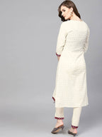 Yufta Women Off-White Printed Kurta with Trouser