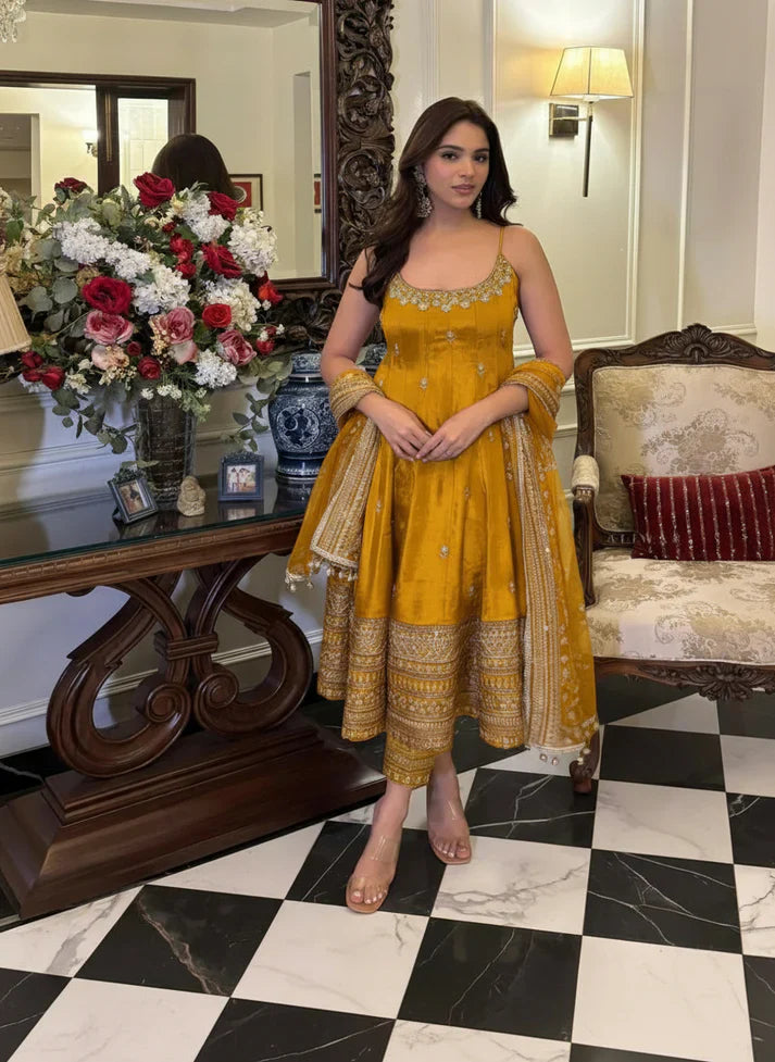 Yash Enterprise Yellow Vichitra Silk Party Wear Embroidery Suit Set - Distacart