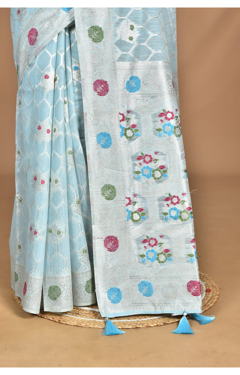 Morchari Women Desgin Chanderi Silk Saree-Blue