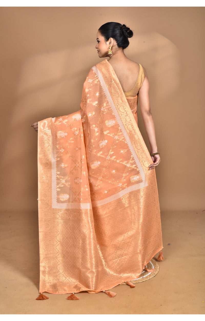 Morchari Banarasi Silk Chanderi Saree-Peach