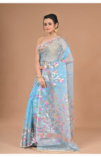 Morchari Heavy Jamdani Silk Orzanga Saree-Blue