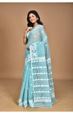 Morchari Pure Cotton Dhakai Jamdani Handloom Saree-Turquoise Blue