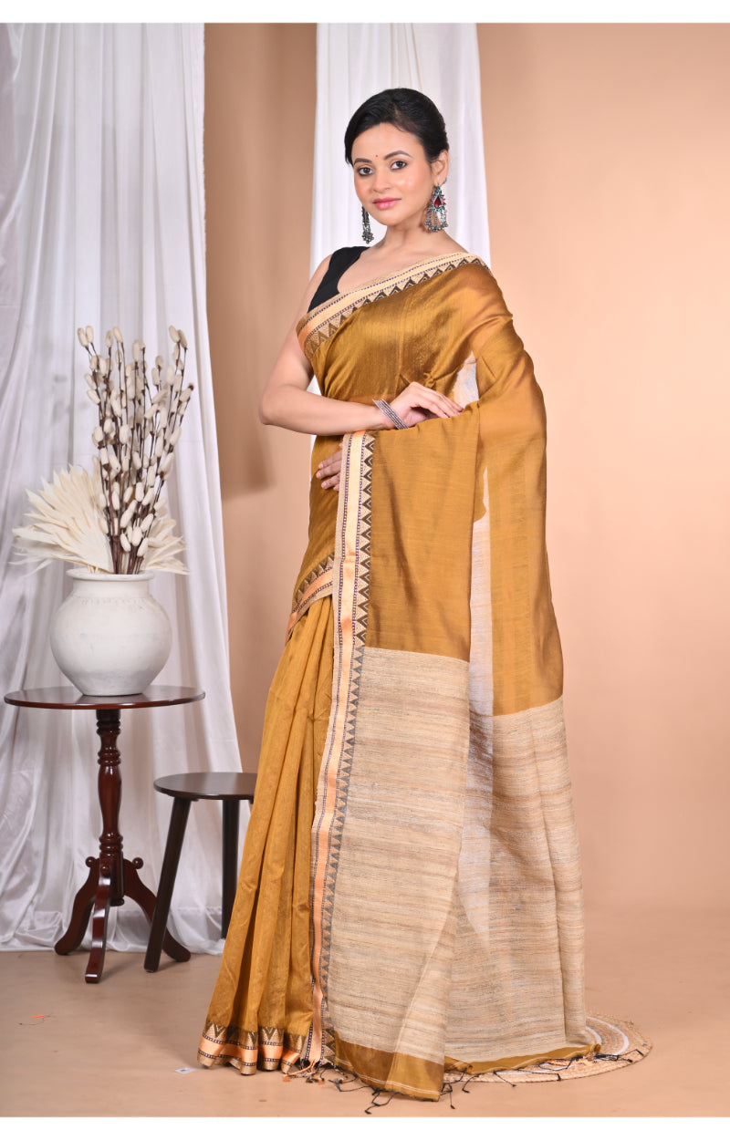Morchari Pure Cotton Dhakai Jamdani Handloom Saree-Golden