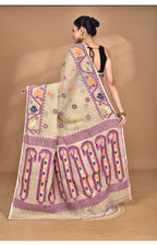 Morchari Pure Cotton Dhakai Jamdani Handloom Saree-Beige