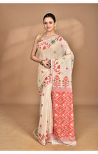Morchari Pure Cotton Dhakai Jamdani Handloom Saree-Cream