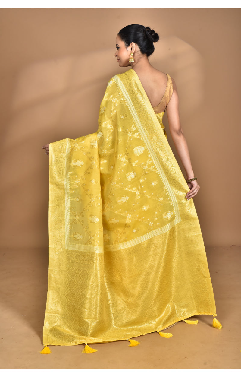 Morchari Banarasi Silk Chanderi Saree-Yellow