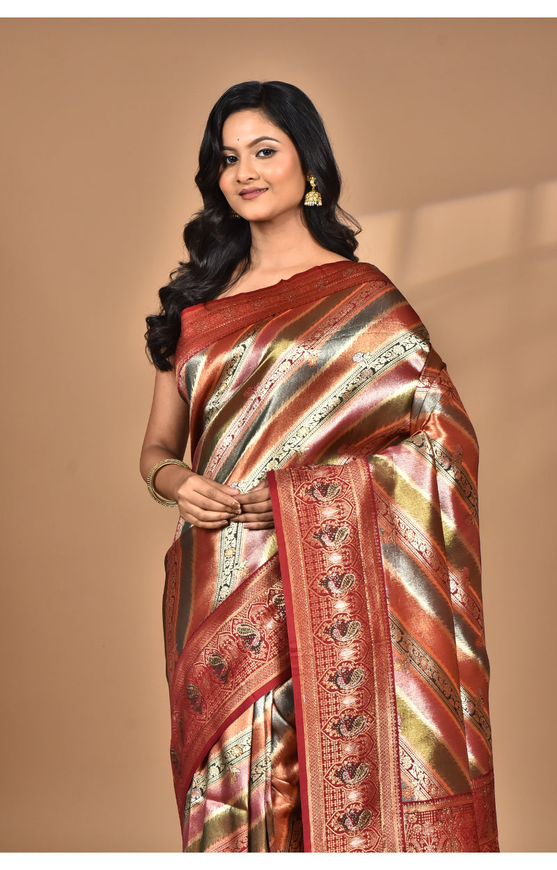Morchari Ethnic Motifs Silk Blend Dharmavaram Saree-Maroon