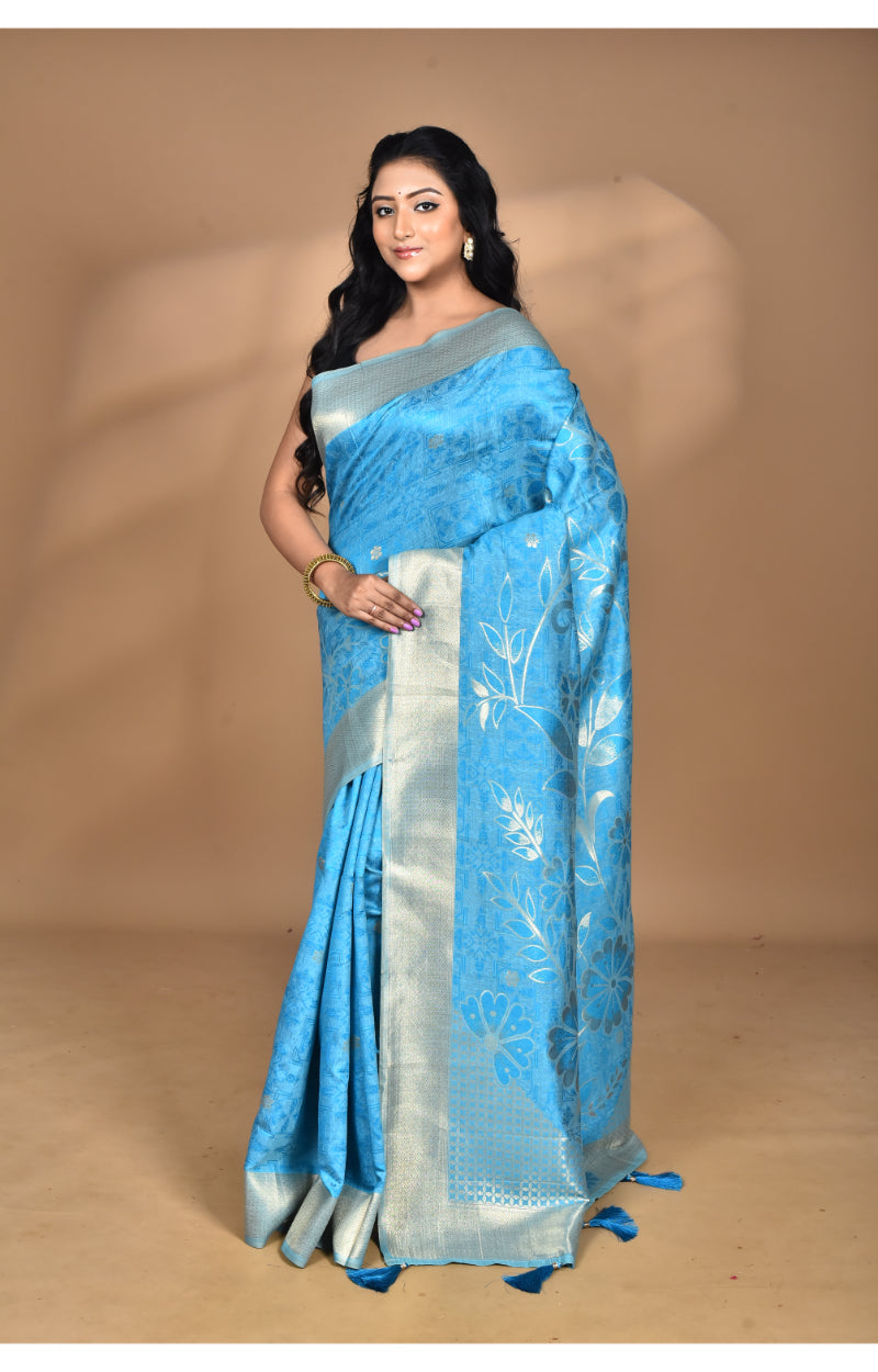 Morchari Jari Sami Silk Saree-Blue