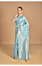 Morchari Banarasi Silk Chanderi Saree-Blue