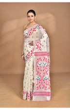 Morchari Pure Cotton Dhakai Jamdani Handloom Saree-Cream