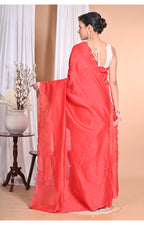 Morchari Pure Chandari Mirror Work Saree-Red