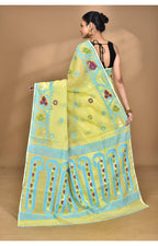 Morchari Pure Cotton Dhakai Jamdani Handloom Saree-Yellow