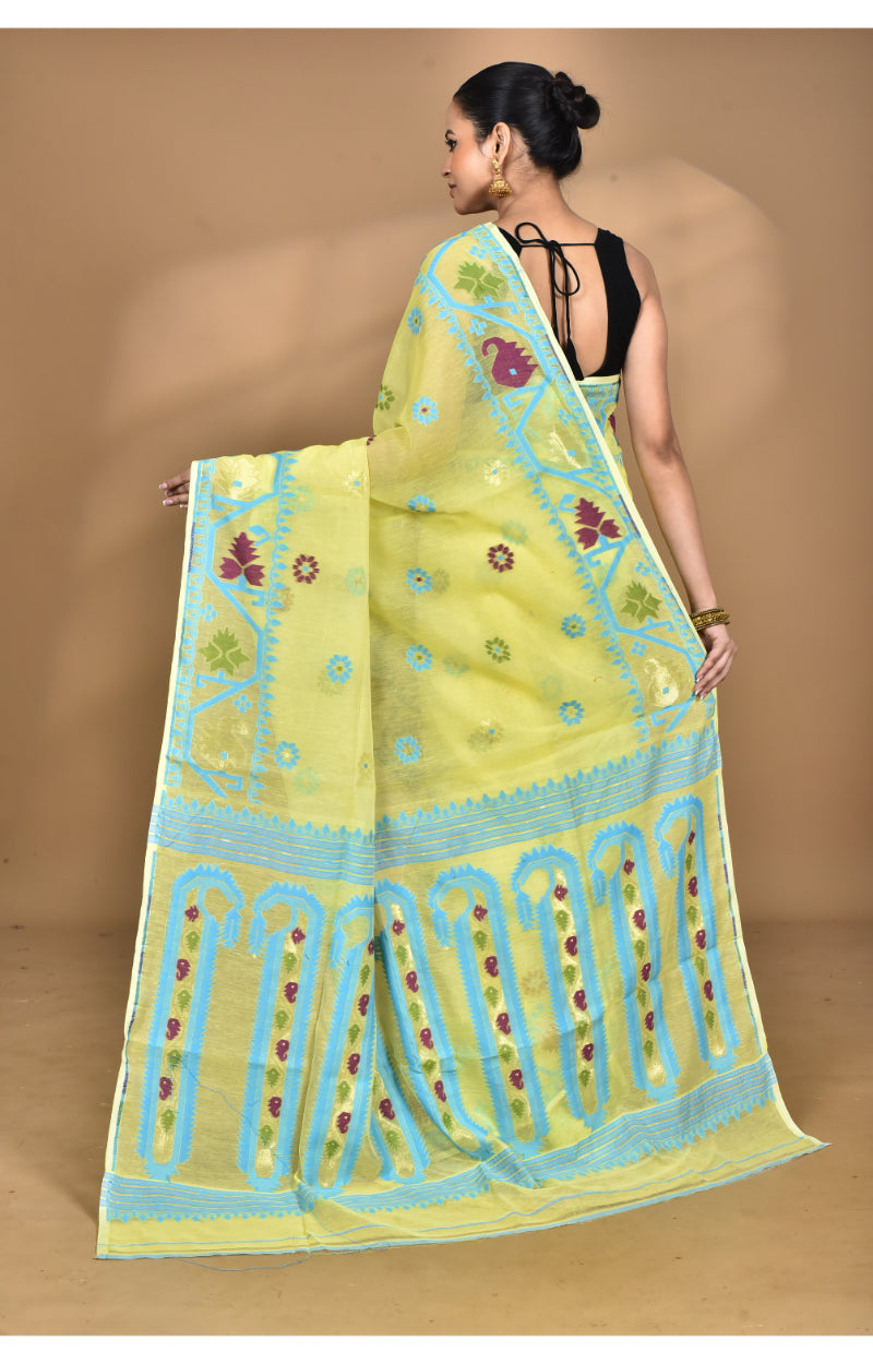 Morchari Pure Cotton Dhakai Jamdani Handloom Saree-Yellow