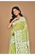 Morchari Pure Cotton Dhakai Jamdani Handloom Saree-Green
