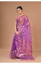 Morchari Semi Orzanga Jamdani Silk Saree-Purple