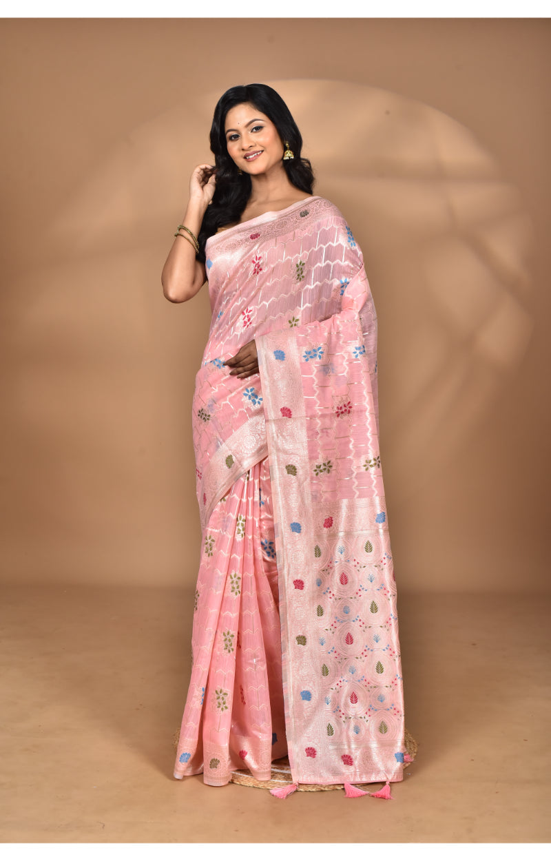 Morchari Women Desgin Chanderi Silk Saree-Pink