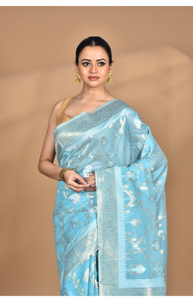 Morchari Banarasi Silk Chanderi Saree-Blue