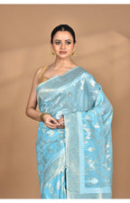 Morchari Banarasi Silk Chanderi Saree-Blue