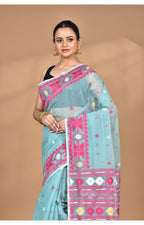 Morchari Pure Cotton Dhakai Jamdani Handloom Saree-Blue