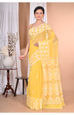 Morchari Pure Cotton Dhakai Jamdani Handloom Saree-Yellow