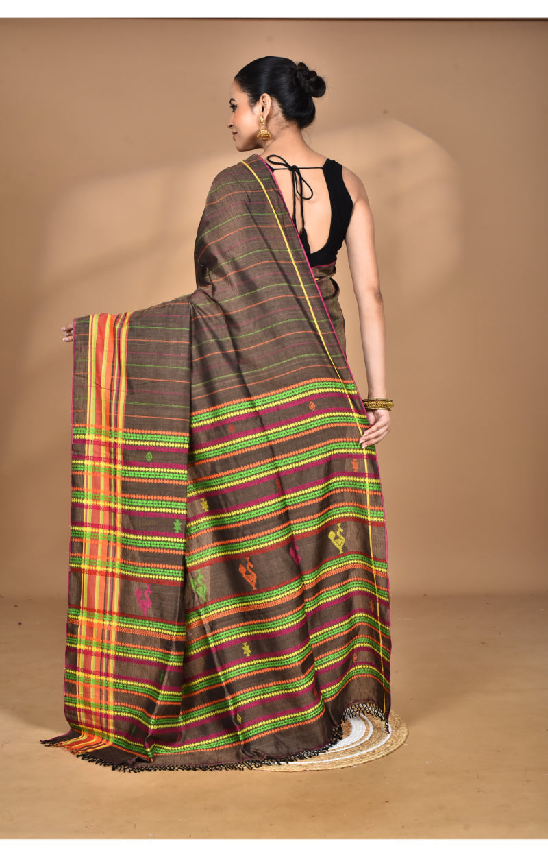Morchari Pure Cotton Dhakai Jamdani Handloom Saree-Coffee Brown