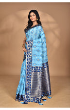 Morchari Women Desgin Kashmiri Silk Linen Saree-Blue