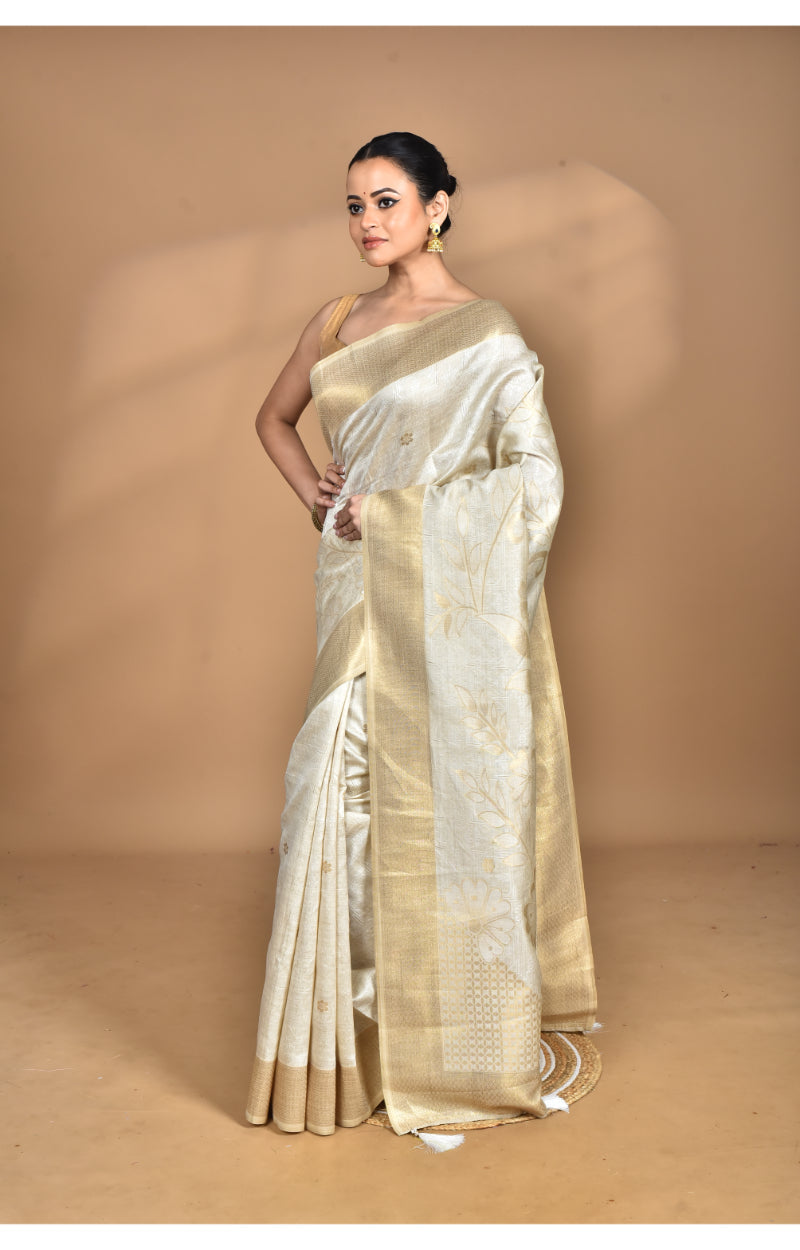 Morchari Jari Sami Silk Saree-Off White