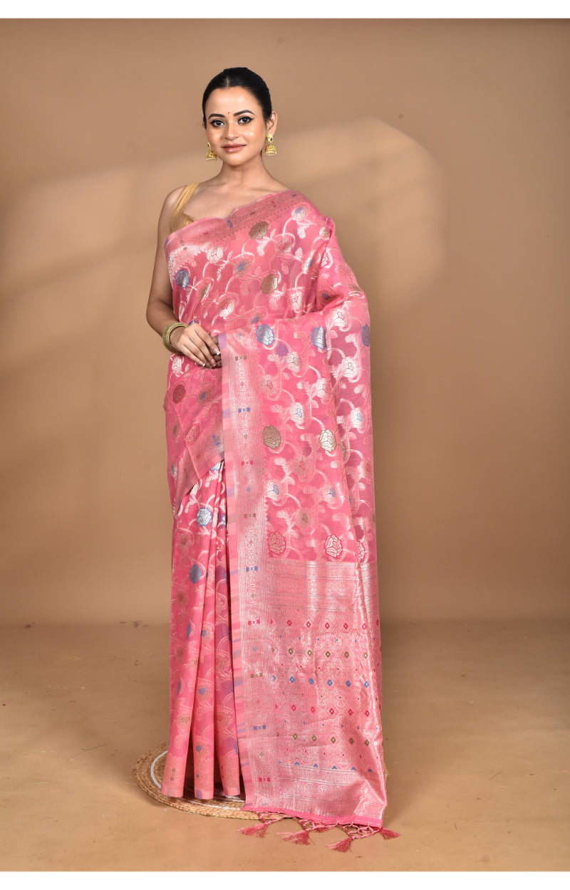Morchari Women Desgin Chanderi Silk Saree-Pink