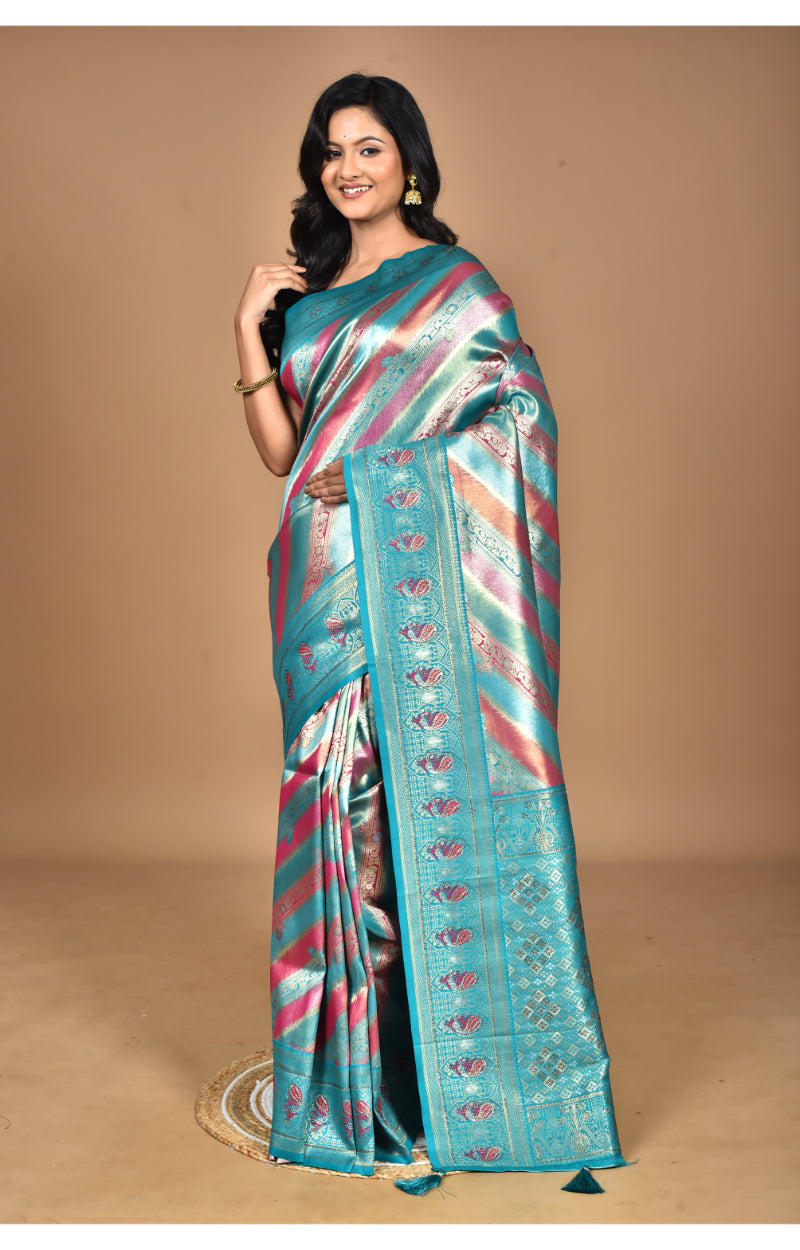 Morchari Ethnic Motifs Silk Blend Dharmavaram Saree-Green