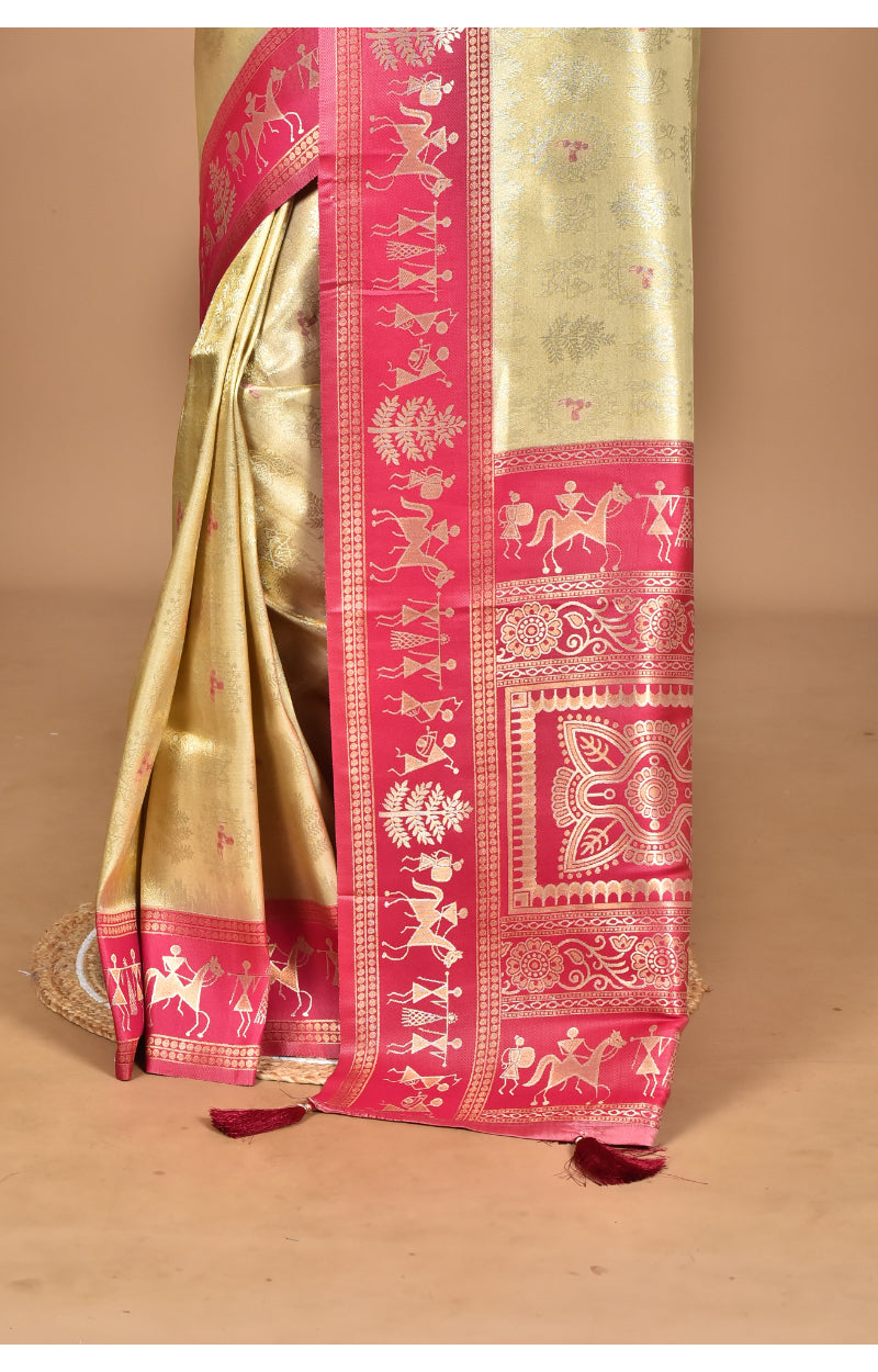 Morchari Women Desgin Two Dai Silk Saree-Beige