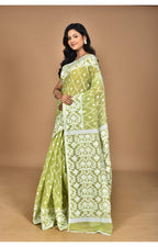 Morchari Pure Cotton Dhakai Jamdani Handloom Saree-Green