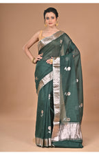 Morchari Heavy Chanderi Silk Saree-Green