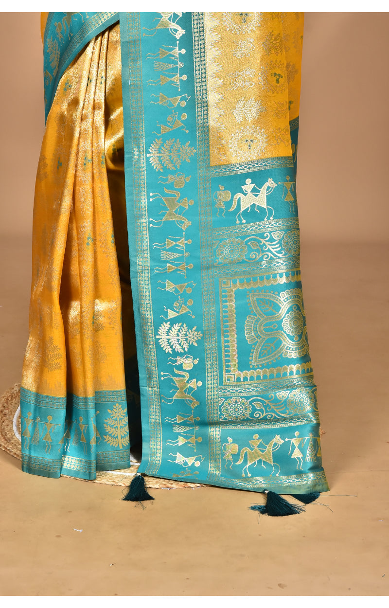 Morchari Women Desgin Two Dai Silk Saree-Yellow