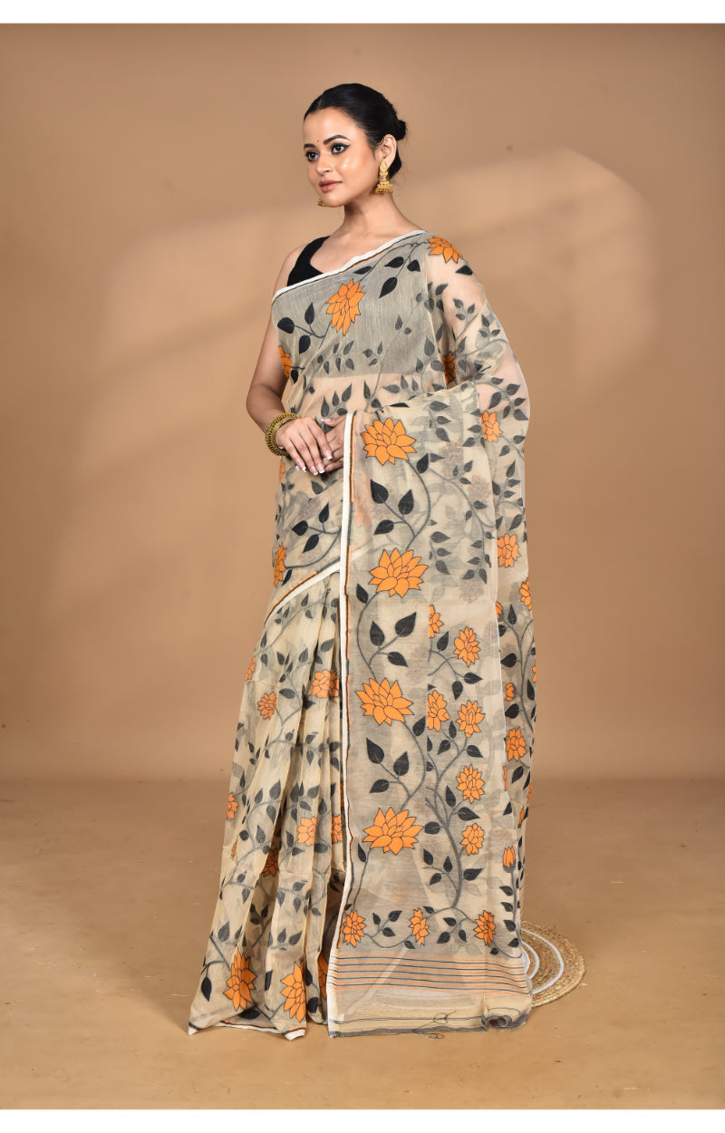 Morchari Pure Cotton Dhakai Jamdani Handloom Saree-Multi