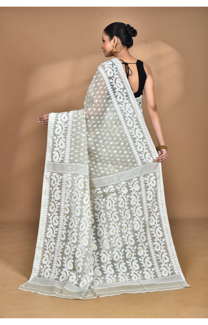 Morchari Pure Cotton Dhakai Jamdani Handloom Saree-Grey